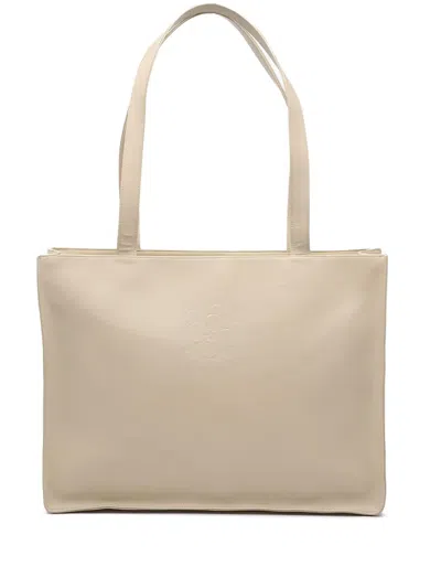 Pre-owned Chanel 1997-1999 Lambskin Embossed Cc Camellia Tote Bag In Brown