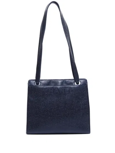 Pre-owned Chanel 1997-1999 Logo-embossed Leather Tote Bag In Black
