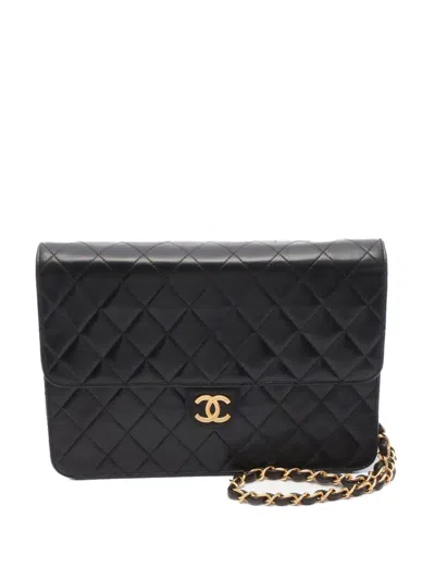 Pre-owned Chanel 1997-1999 Medium Cc Quilted Lambskin Half Single Flap Shoulder Bag In Black