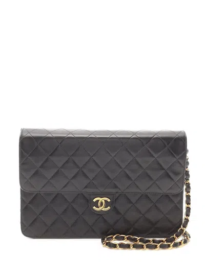 Pre-owned Chanel 1997-1999 Medium Cc Quilted Lambskin Half Single Flap Shoulder Bag In Black