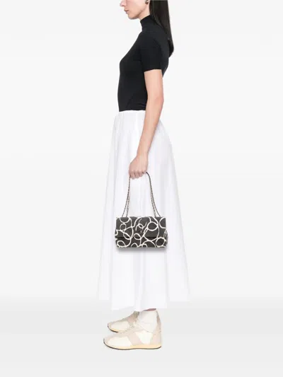 Pre-owned Chanel 1997-1999 Medium Cc Quilted Printed Canvas Single Flap Shoulder Bag In White