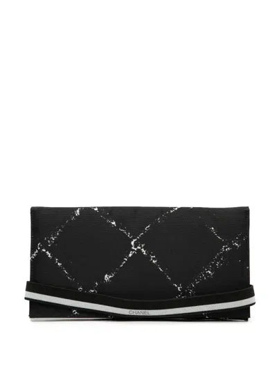 Pre-owned Chanel 1997-1999 Old Travel Line Nylon Bifold Wallet Long Wallets In Black