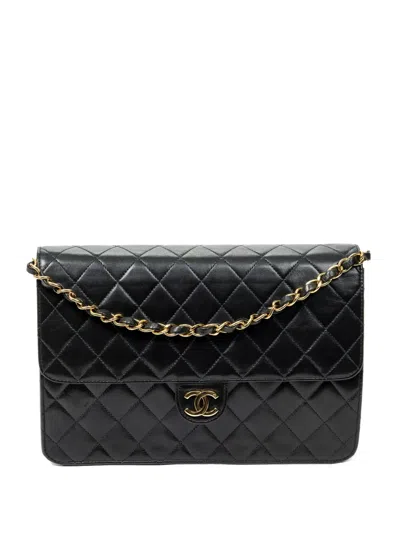 Pre-owned Chanel 1997-1999 Vintage Push Lock Straight Flap Quilted Shoulder Bag In Black
