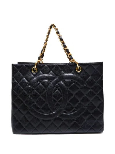 Pre-owned Chanel 1997-1999 Quilted Cc Mark Totebag In Black