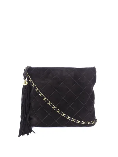 Pre-owned Chanel 1997-1999 Quilted Suede Tassel Crossbody Bag In Brown