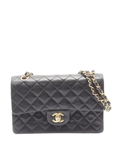 Pre-owned Chanel 1997-1999 Small Classic Lambskin Double Flap Shoulder Bag In Black