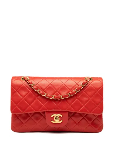 Pre-owned Chanel 1997-1999 Small Classic Lambskin Double Flap Shoulder Bag In Red