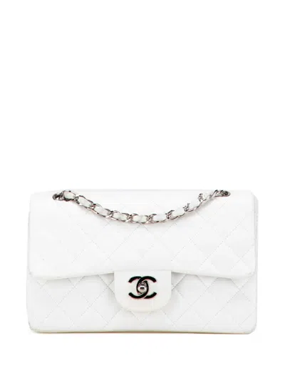 Pre-owned Chanel 1997-1999 Small Classic Lambskin Double Flap Shoulder Bag In White