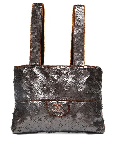 Pre-owned Chanel 1997-1999 Trompe Sequin Tote Bag In Brown