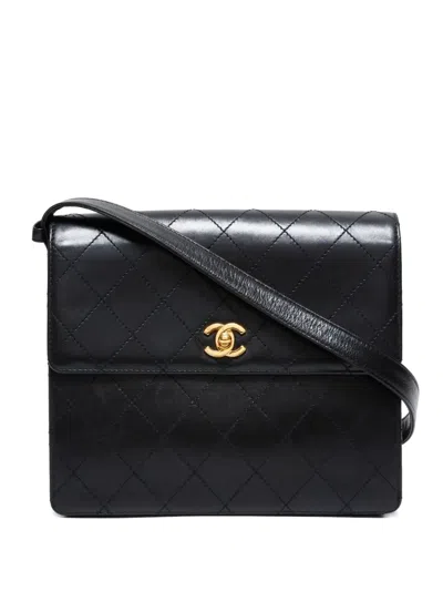 Pre-owned Chanel 1997-1999 Wilde Stitch Square Shoulder Bag In Black