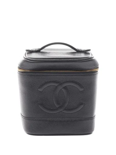 Pre-owned Chanel 1997-1999s Coco Mark Caviar-leather Handbag Vanity In Black