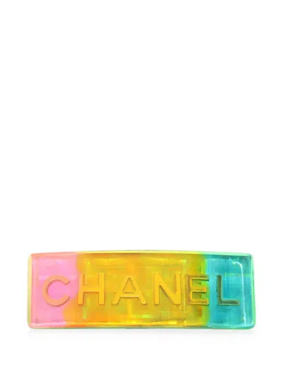 Pre-owned Chanel 1997 Bar Logo Hair Clip In Yellow