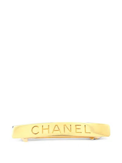 Pre-owned Chanel 1997 Bar-shaped Logo Hair Clip In Gold