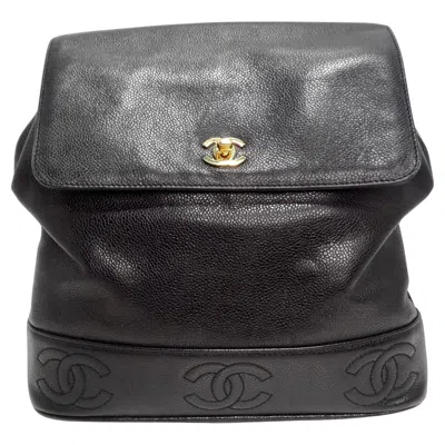 Pre-owned Chanel 1997 Black Cc Leather Backpack