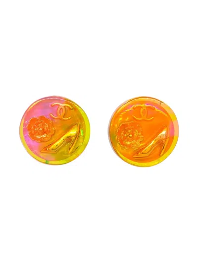 Pre-owned Chanel 1997 Button Clip-on Earrings In Gold