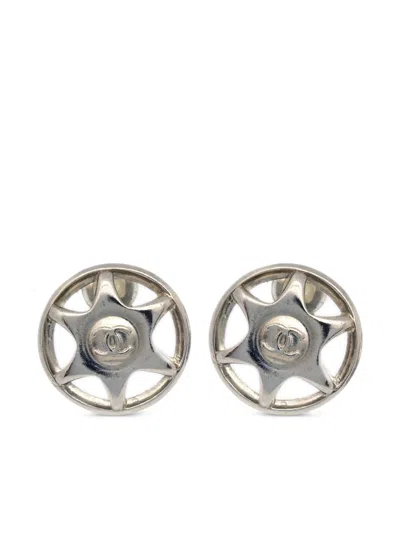 Pre-owned Chanel 1997 Button Earrings In Silver