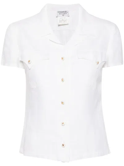 Pre-owned Chanel 1997 Camp-collar Linen Shirt In White