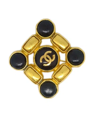 Pre-owned Chanel 1997 Cc Bead-detail Brooch In Gold