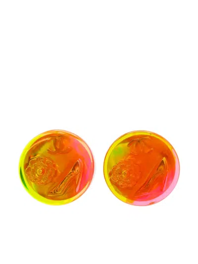 Pre-owned Chanel 1997 Cc Button Clip-on Earrings In Gold