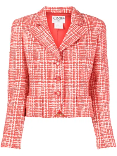 Pre-owned Chanel 1997 Cc-buttons Tweed Jacket In Red