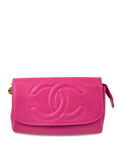 Pre-owned Chanel 1997 Cc-embossed Leather Make-up Bag In Pink