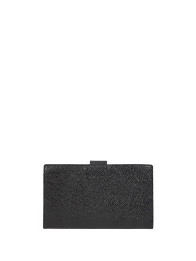 Pre-owned Chanel 1997 Cc-embossed Leather Wallet In Black