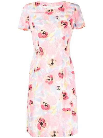 Pre-owned Chanel 1997 Cc Floral-print Dress In Pink