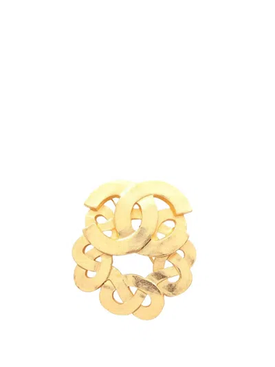 Pre-owned Chanel 1997 Cc Gold Plated Twisted Brooch Costume Brooch
