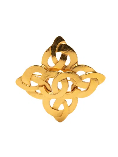 Pre-owned Chanel 1997 Cc Gold Plated Twisted Brooch Costume Brooch