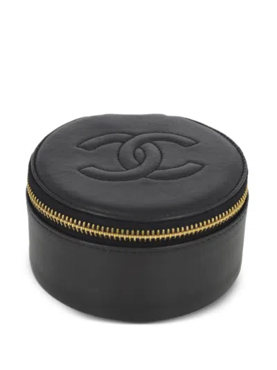 Pre-owned Chanel 1997 Cc Leather Jewellery Pouch In Black