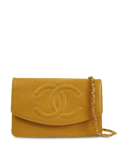 Pre-owned Chanel 1997 Cc Logo-embossed Chain Wallet In Brown