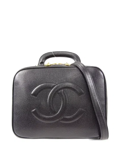 Pre-owned Chanel 1997 Cc Logo-embossed Two-way Vanity Bag In Black