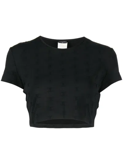 Pre-owned Chanel 1997 Cc Logo-embroidered Cropped T-shirt In Black