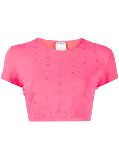 Pre-owned Chanel 1997 Cc Logo-embroidered Cropped T-shirt In Pink