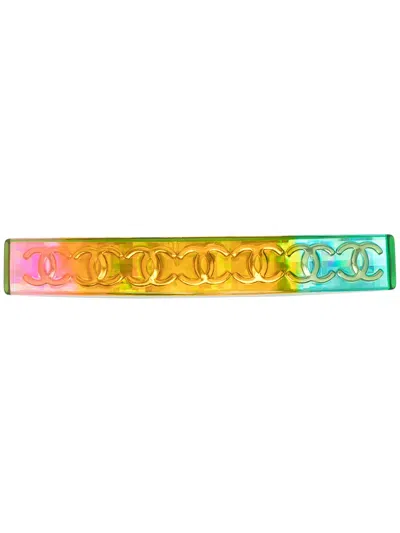 Pre-owned Chanel 1997 Cc Logo Hair Barrette In Green