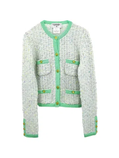Pre-owned Chanel 1997 Cc Logo-button Cardigan In Green