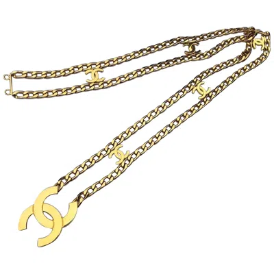 Pre-owned Chanel 1997 Cc Logos Double Chain Belt Vintage Very Rare In Sand