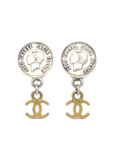 Pre-owned Chanel 1997 Cc Mademoiselle Clip-on Earrings In Silver