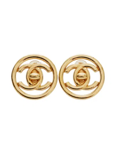 Pre-owned Chanel 1997 Cc Mark Turn Lock Clip-on Earrings In Gold