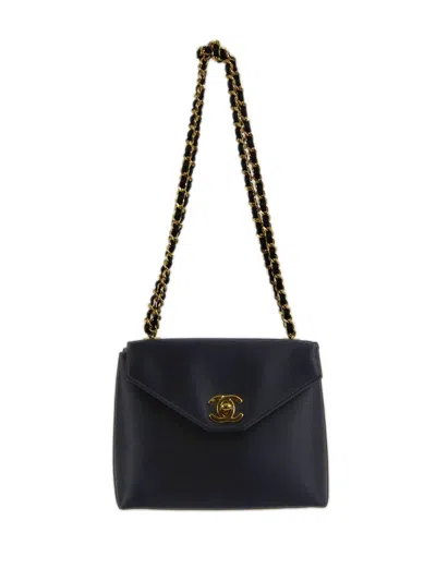 Pre-owned Chanel 1997 Cc Satin Shoulder Bag In Black