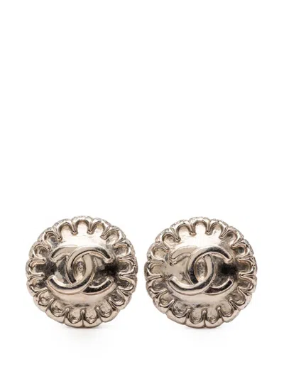 Pre-owned Chanel 1997 Cc Silver Plated Clip On Earrings Costume Earrings