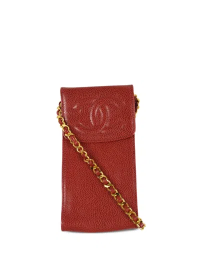 Pre-owned Chanel 1997 Cc Stitch Sunglasses Case Shoulder Bag In Red