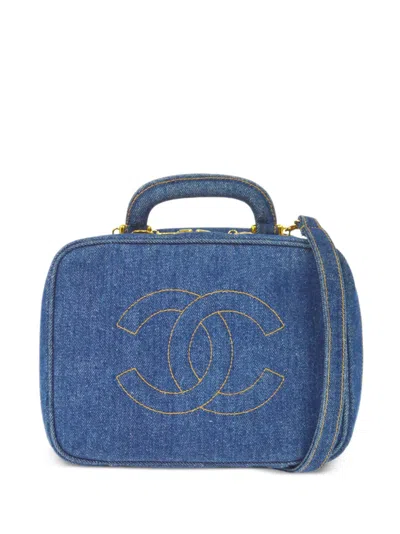 Pre-owned Chanel 1997 Cc Stitch Vanity Handbag In Blue