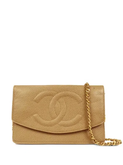 Pre-owned Chanel 1997 Cc Stitch Wallet-on-chain In Gold
