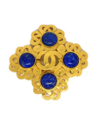 Pre-owned Chanel 1997 Cc Stone Brooch In Gold