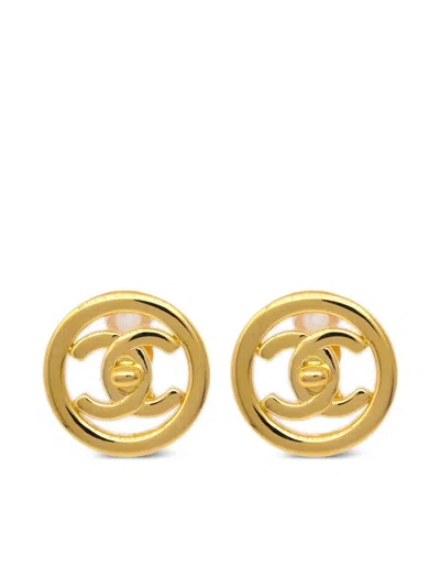 Pre-owned Chanel 1997 Cc Turn-lock Button Clip-on Earrings In Gold