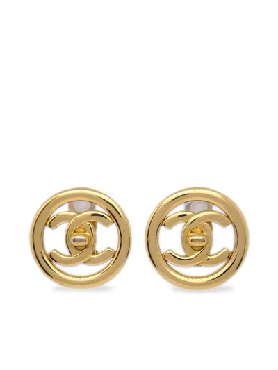 Pre-owned Chanel 1997 Cc Turn-lock Clip-on Earrings In Gold