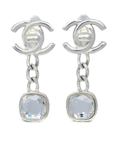 Pre-owned Chanel 1997 Cc Turn-lock Clip-on Earrings In Silver