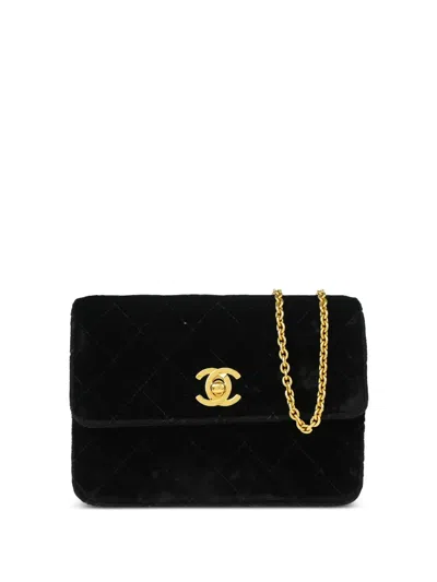 Pre-owned Chanel 1997 Cc Turn-lock Velvet Shoulder Bag In Black