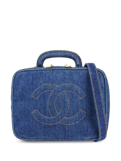 Pre-owned Chanel 1997 Cc Two-way Denim Vanity Bag In Blue